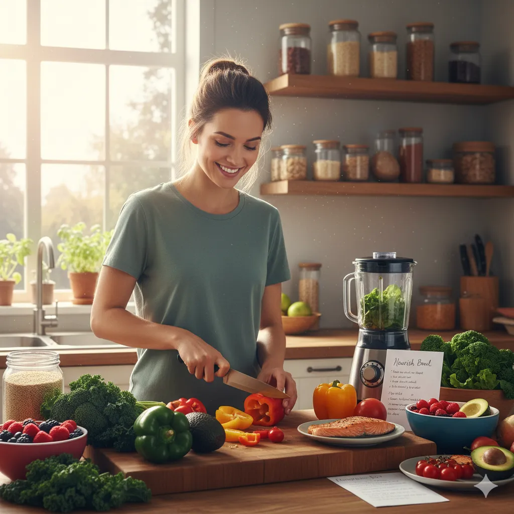 Geometric focal shape in peach and blue suggesting a single point of attention